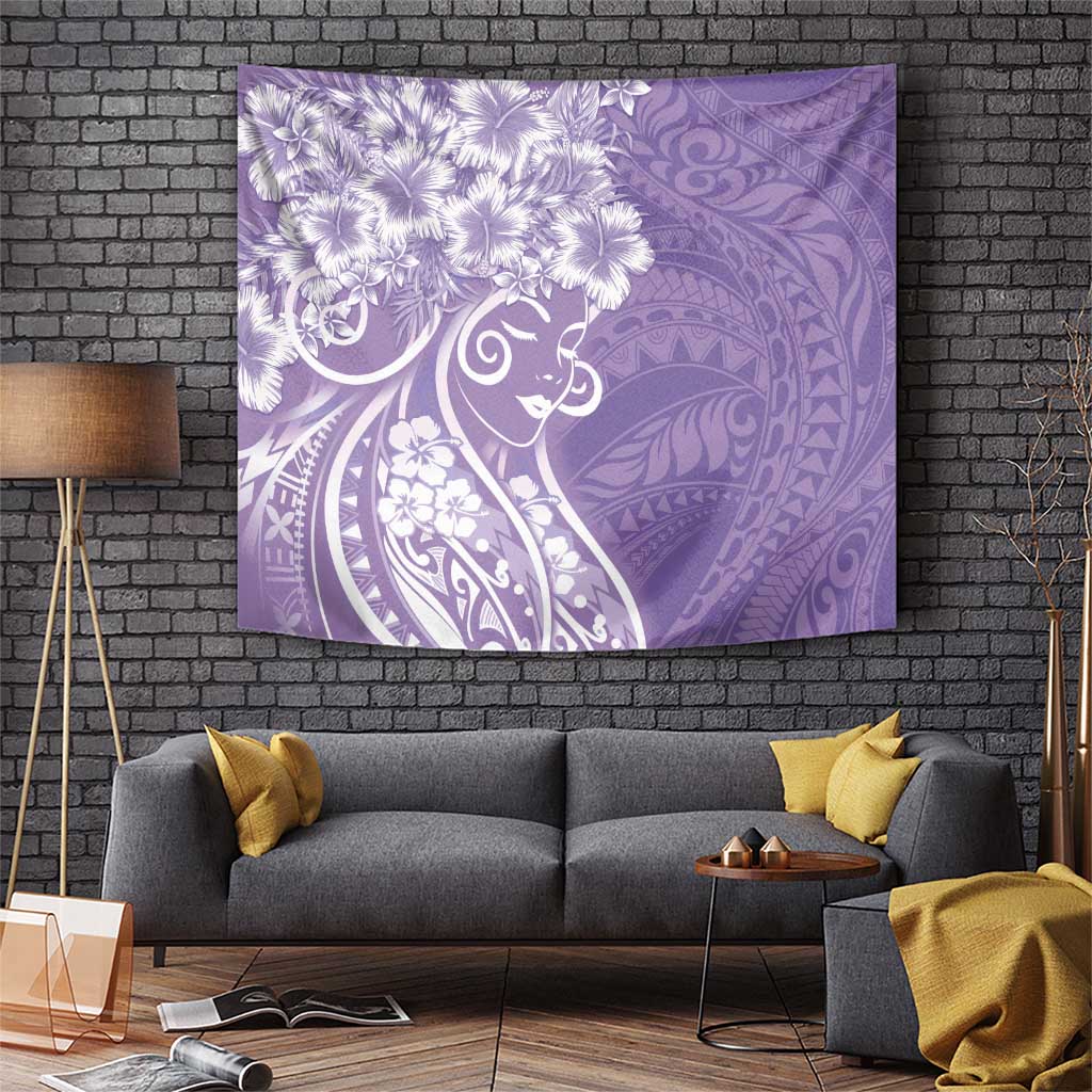 Polynesian Women's Day Tapestry Purple Hibiscus Flowers With Polynesian Pattern