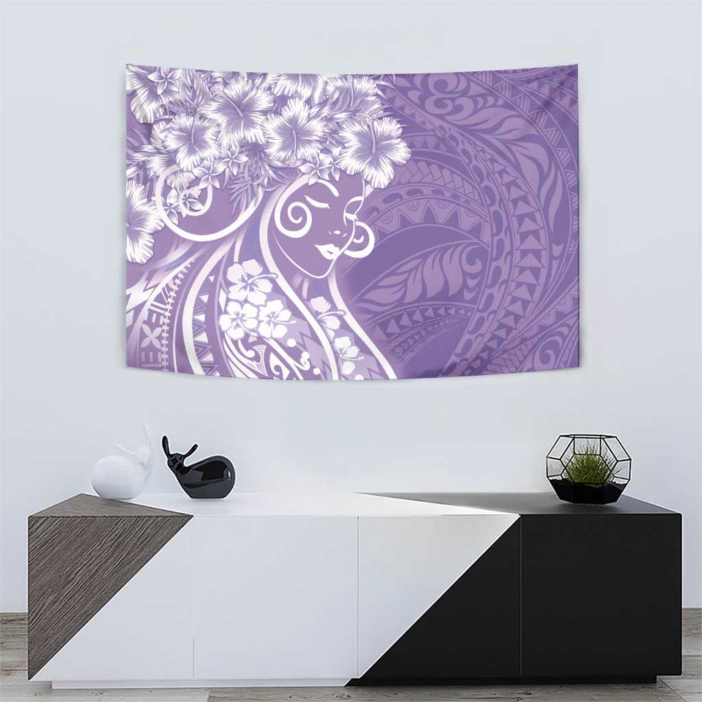 Polynesian Women's Day Tapestry Purple Hibiscus Flowers With Polynesian Pattern
