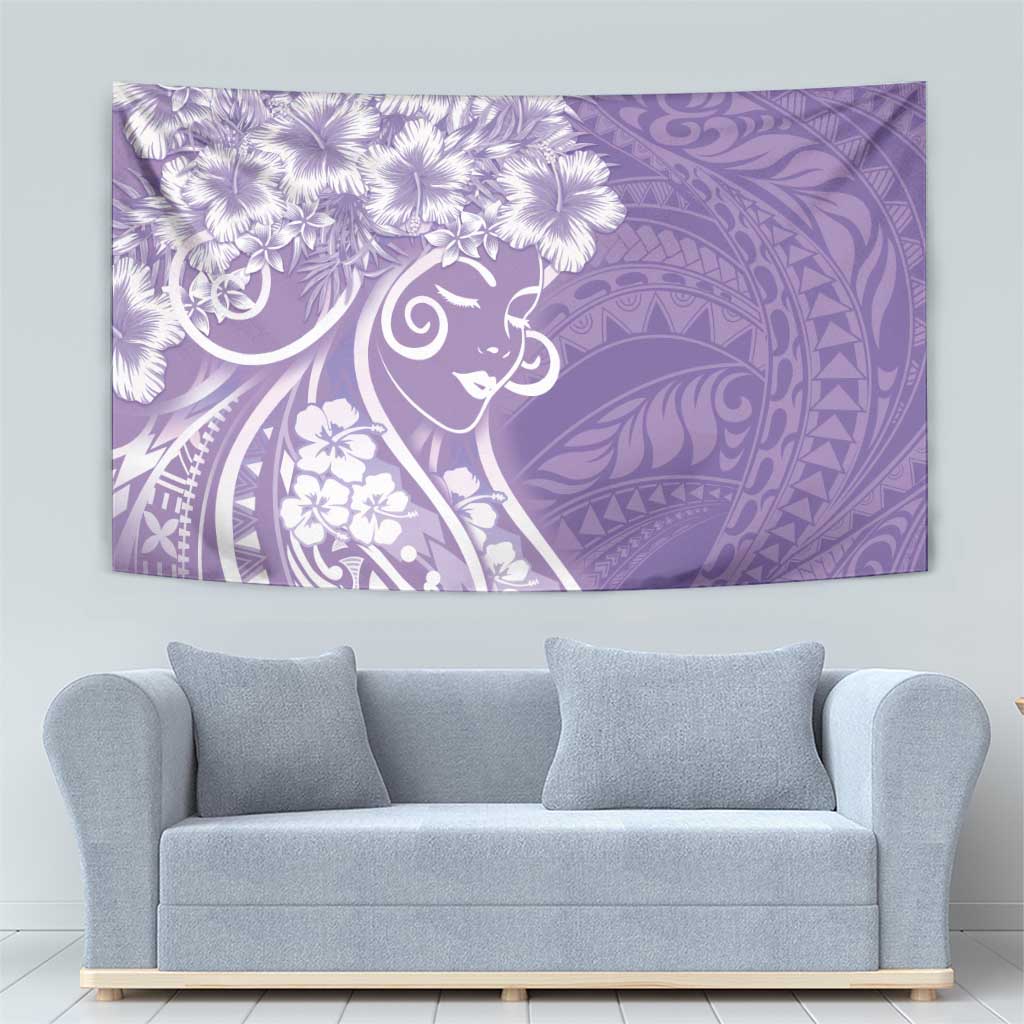 Polynesian Women's Day Tapestry Purple Hibiscus Flowers With Polynesian Pattern