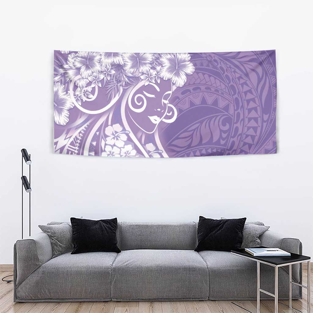 Polynesian Women's Day Tapestry Purple Hibiscus Flowers With Polynesian Pattern