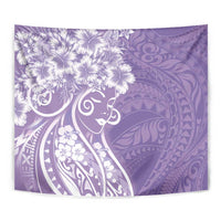 Polynesian Women's Day Tapestry Purple Hibiscus Flowers With Polynesian Pattern