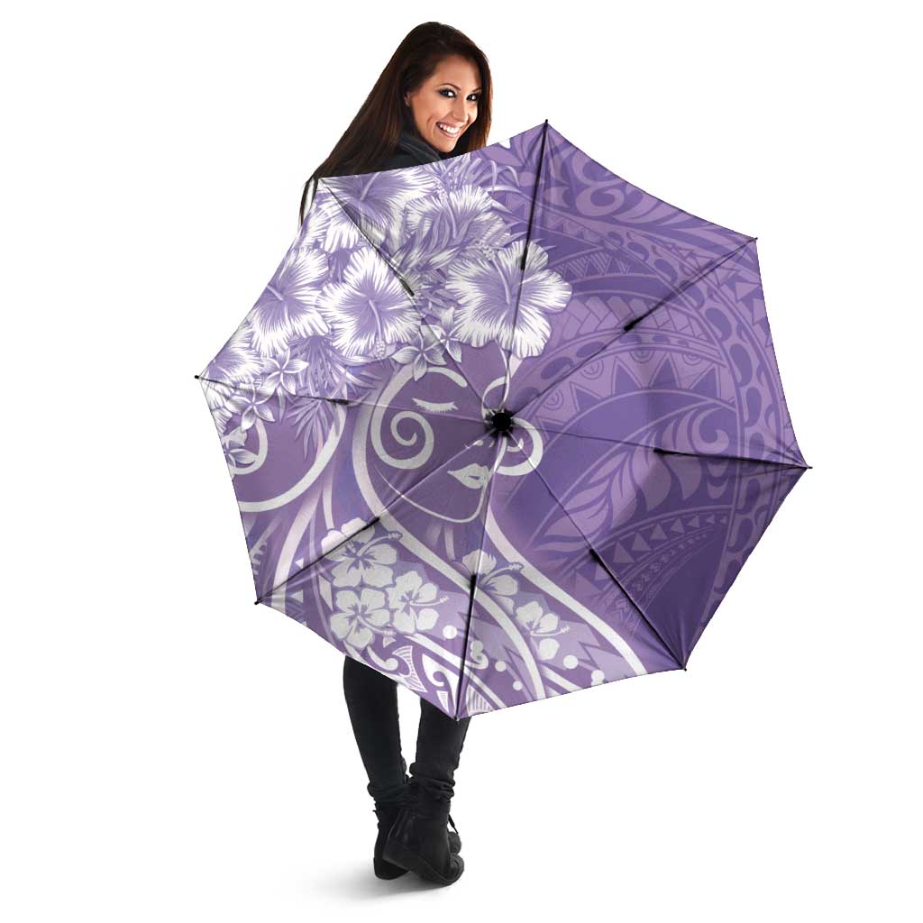 Polynesian Women's Day Umbrella Purple Hibiscus Flowers With Polynesian Pattern
