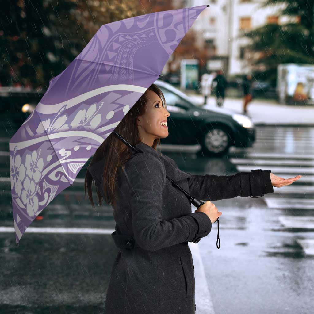 Polynesian Women's Day Umbrella Purple Hibiscus Flowers With Polynesian Pattern
