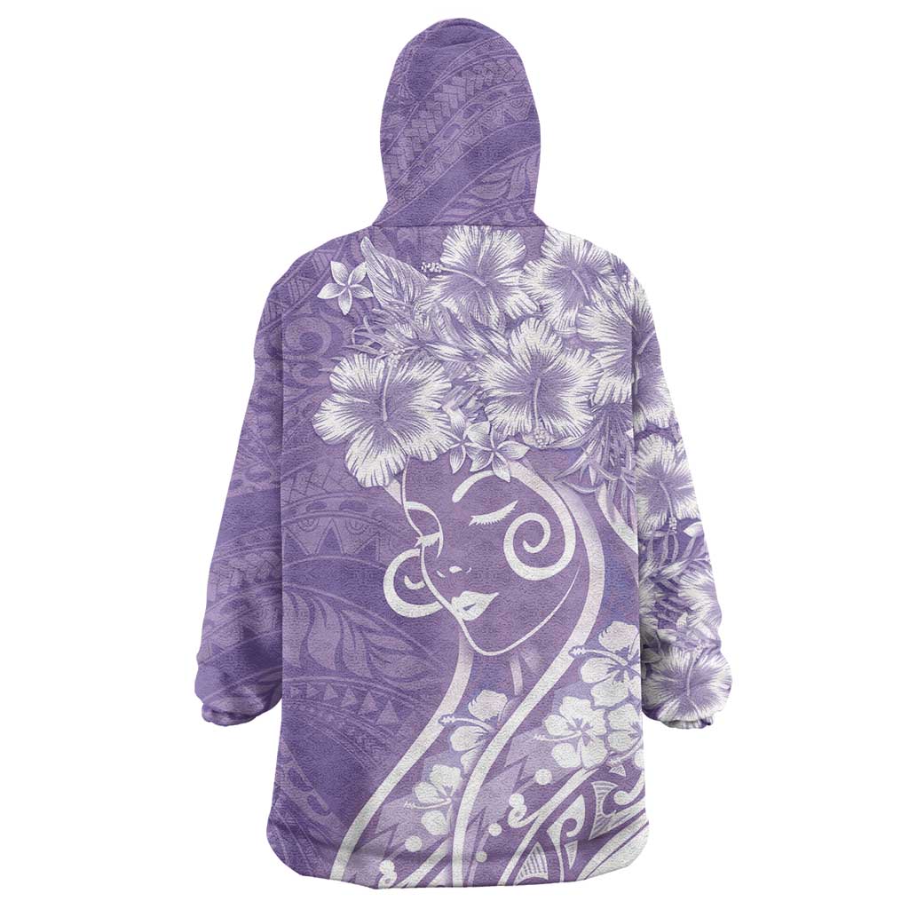 Polynesian Women's Day Wearable Blanket Hoodie Purple Hibiscus Flowers With Polynesian Pattern LT05 - Polynesian Pride