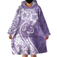 Polynesian Women's Day Wearable Blanket Hoodie Purple Hibiscus Flowers With Polynesian Pattern LT05 - Polynesian Pride
