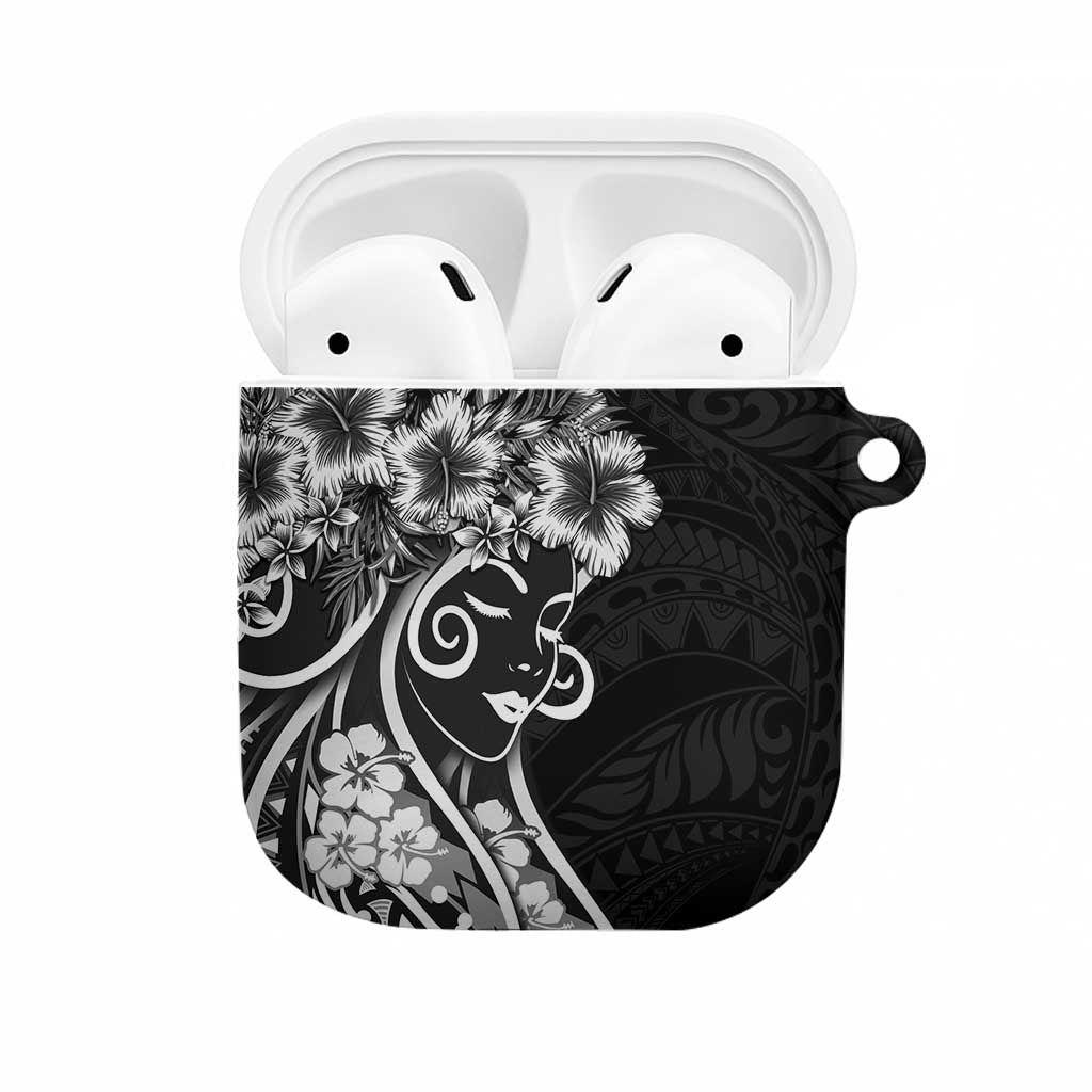 Polynesian Women's Day AirPods Case Black Hibiscus Flowers With Polynesian Pattern