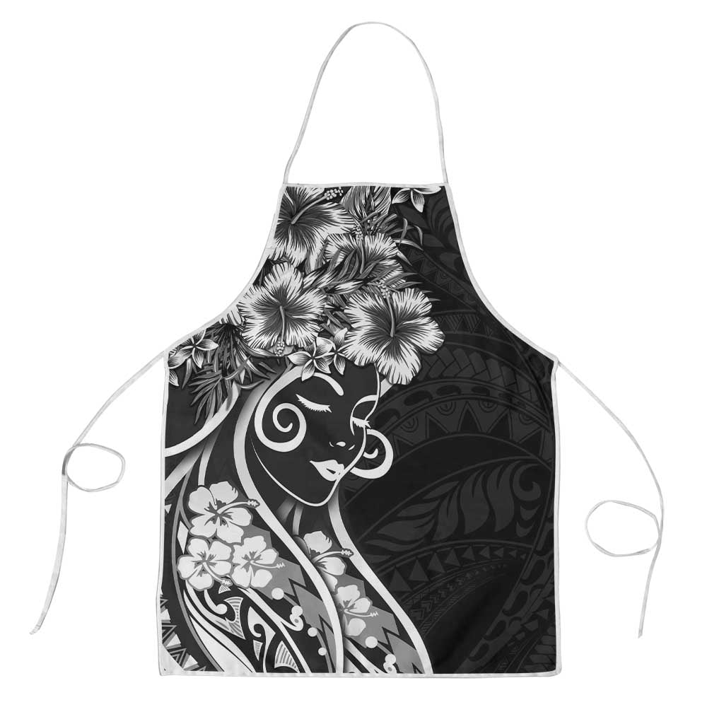 Polynesian Women's Day Apron Black Hibiscus Flowers With Polynesian Pattern