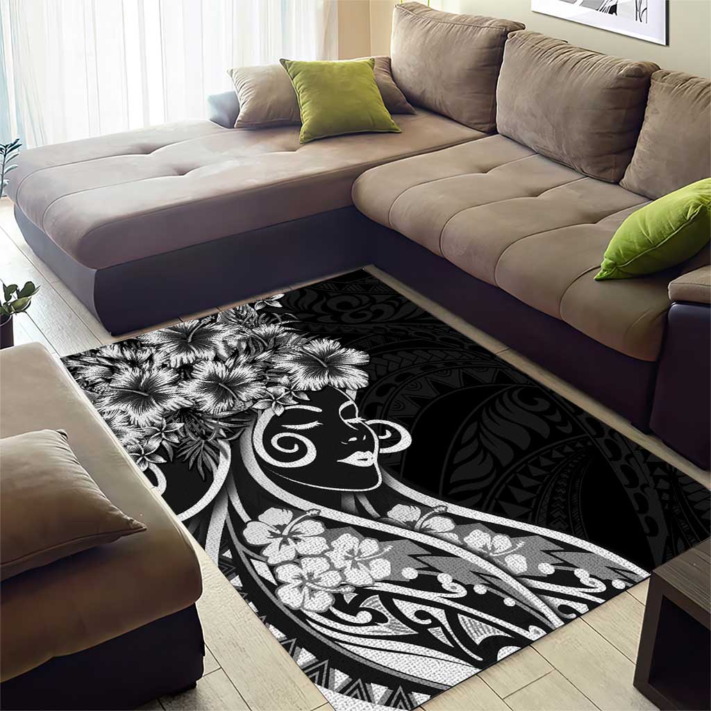 Polynesian Women's Day Area Rug Black Hibiscus Flowers With Polynesian Pattern LT05 - Polynesian Pride