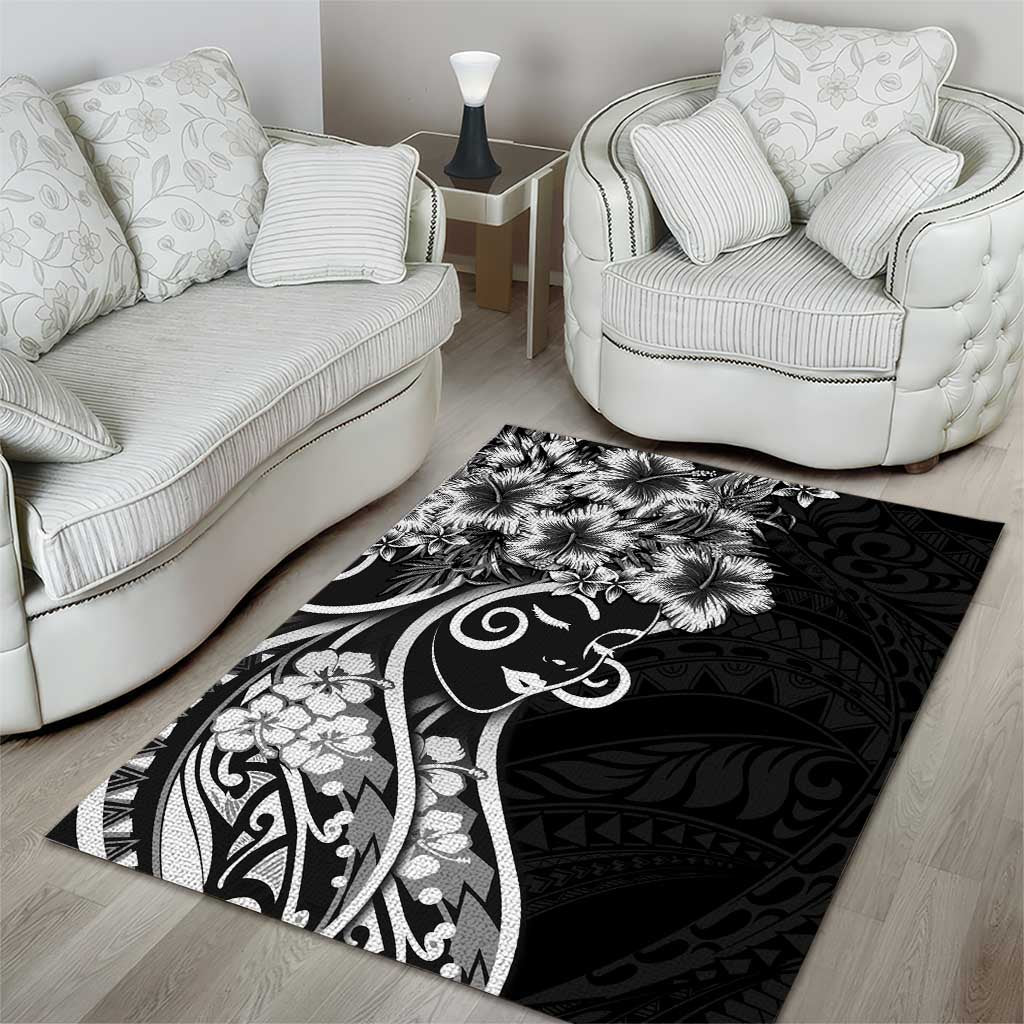 Polynesian Women's Day Area Rug Black Hibiscus Flowers With Polynesian Pattern LT05 - Polynesian Pride