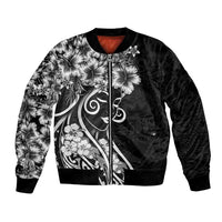 Polynesian Women's Day Bomber Jacket Black Hibiscus Flowers With Polynesian Pattern LT05 Unisex Black - Polynesian Pride