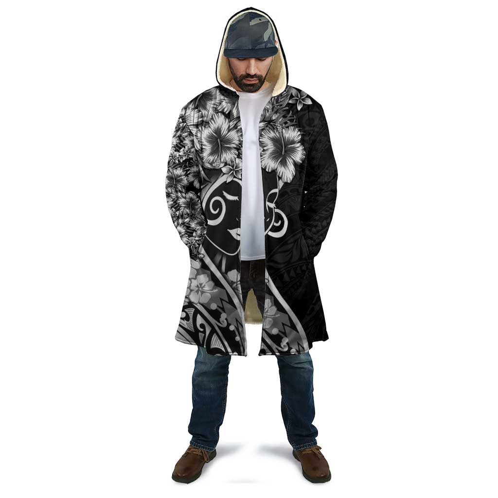 Polynesian Women's Day Cloak Black Hibiscus Flowers With Polynesian Pattern