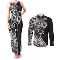 Polynesian Women's Day Couples Matching Tank Maxi Dress and Long Sleeve Button Shirt Black Hibiscus Flowers With Polynesian Pattern LT05 Black - Polynesian Pride