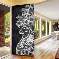 Polynesian Women's Day Door Cover Black Hibiscus Flowers With Polynesian Pattern