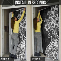Polynesian Women's Day Door Cover Black Hibiscus Flowers With Polynesian Pattern