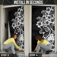 Polynesian Women's Day Door Cover Black Hibiscus Flowers With Polynesian Pattern
