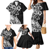 Polynesian Women's Day Family Matching Mermaid Dress and Hawaiian Shirt Black Hibiscus Flowers With Polynesian Pattern