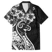 Polynesian Women's Day Family Matching Mermaid Dress and Hawaiian Shirt Black Hibiscus Flowers With Polynesian Pattern