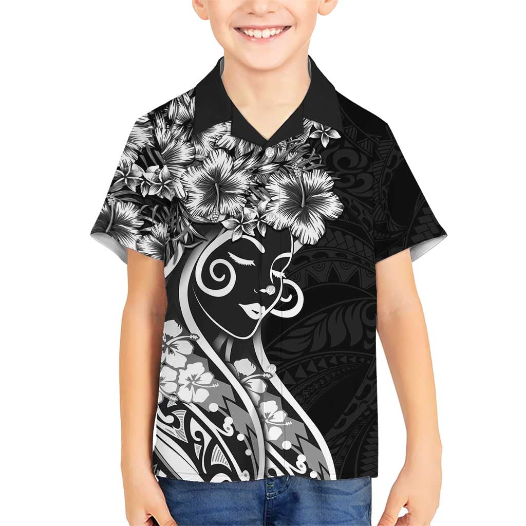 Polynesian Women's Day Family Matching Mermaid Dress and Hawaiian Shirt Black Hibiscus Flowers With Polynesian Pattern