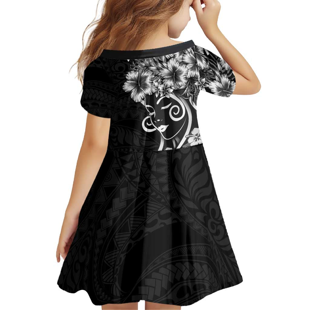 Polynesian Women's Day Family Matching Off The Shoulder Long Sleeve Dress and Hawaiian Shirt Black Hibiscus Flowers With Polynesian Pattern
