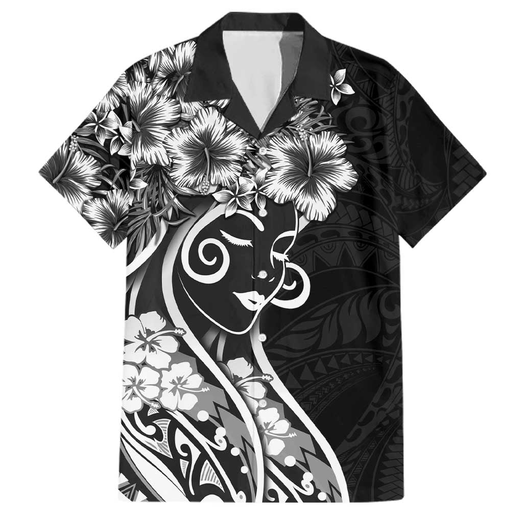 Polynesian Women's Day Family Matching Off The Shoulder Long Sleeve Dress and Hawaiian Shirt Black Hibiscus Flowers With Polynesian Pattern