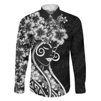 Polynesian Women's Day Family Matching Off The Shoulder Long Sleeve Dress and Hawaiian Shirt Black Hibiscus Flowers With Polynesian Pattern