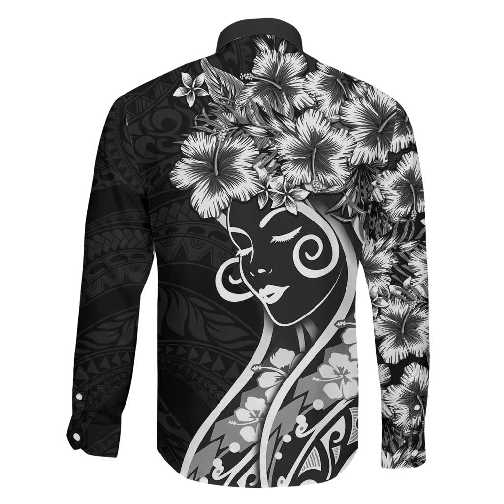 Polynesian Women's Day Family Matching Off The Shoulder Long Sleeve Dress and Hawaiian Shirt Black Hibiscus Flowers With Polynesian Pattern