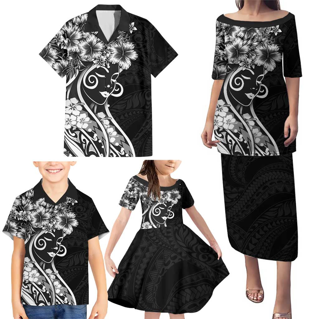 Polynesian Women's Day Family Matching Puletasi and Hawaiian Shirt Black Hibiscus Flowers With Polynesian Pattern LT05 - Polynesian Pride