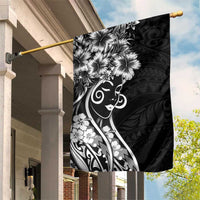 Polynesian Women's Day Garden Flag Black Hibiscus Flowers With Polynesian Pattern