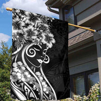 Polynesian Women's Day Garden Flag Black Hibiscus Flowers With Polynesian Pattern