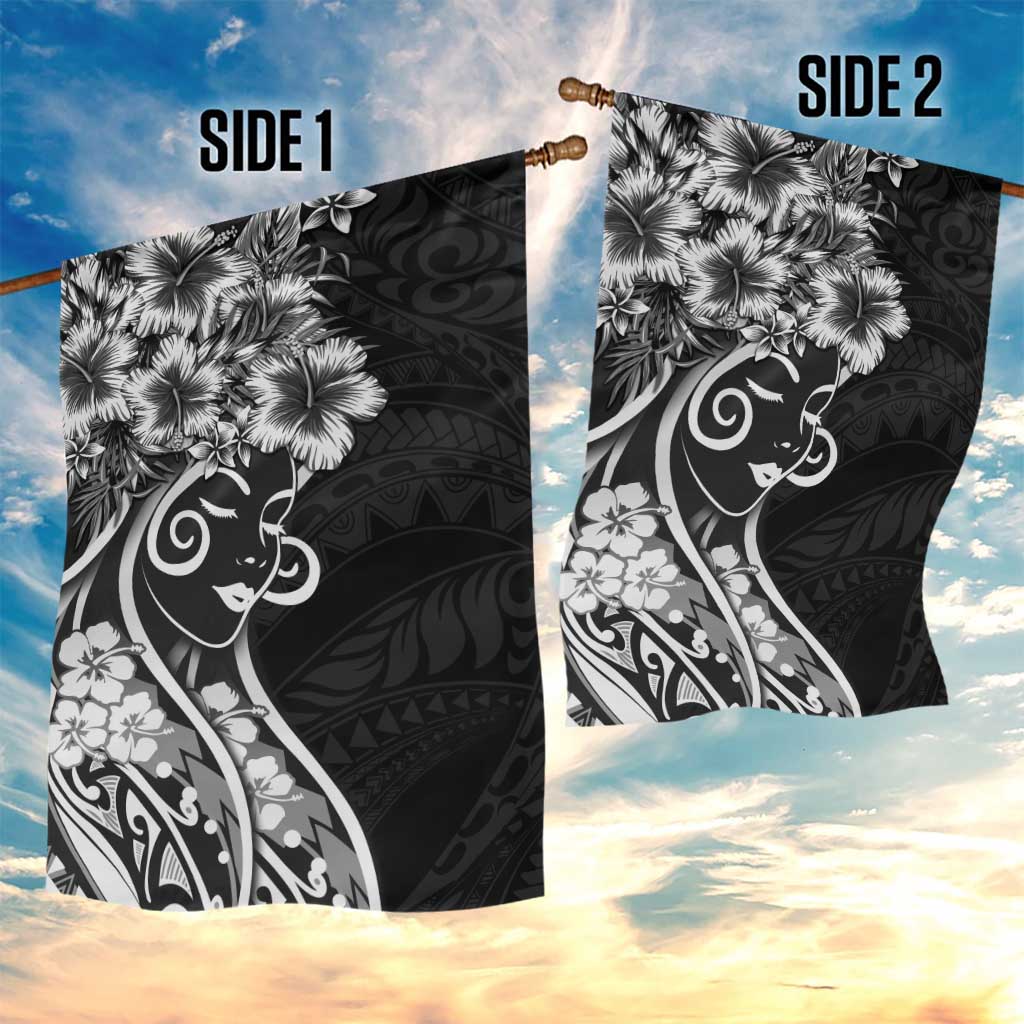 Polynesian Women's Day Garden Flag Black Hibiscus Flowers With Polynesian Pattern
