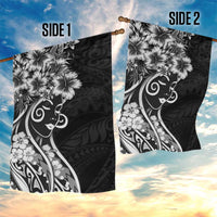 Polynesian Women's Day Garden Flag Black Hibiscus Flowers With Polynesian Pattern