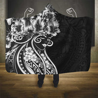 Polynesian Women's Day Hooded Blanket Black Hibiscus Flowers With Polynesian Pattern LT05 - Polynesian Pride