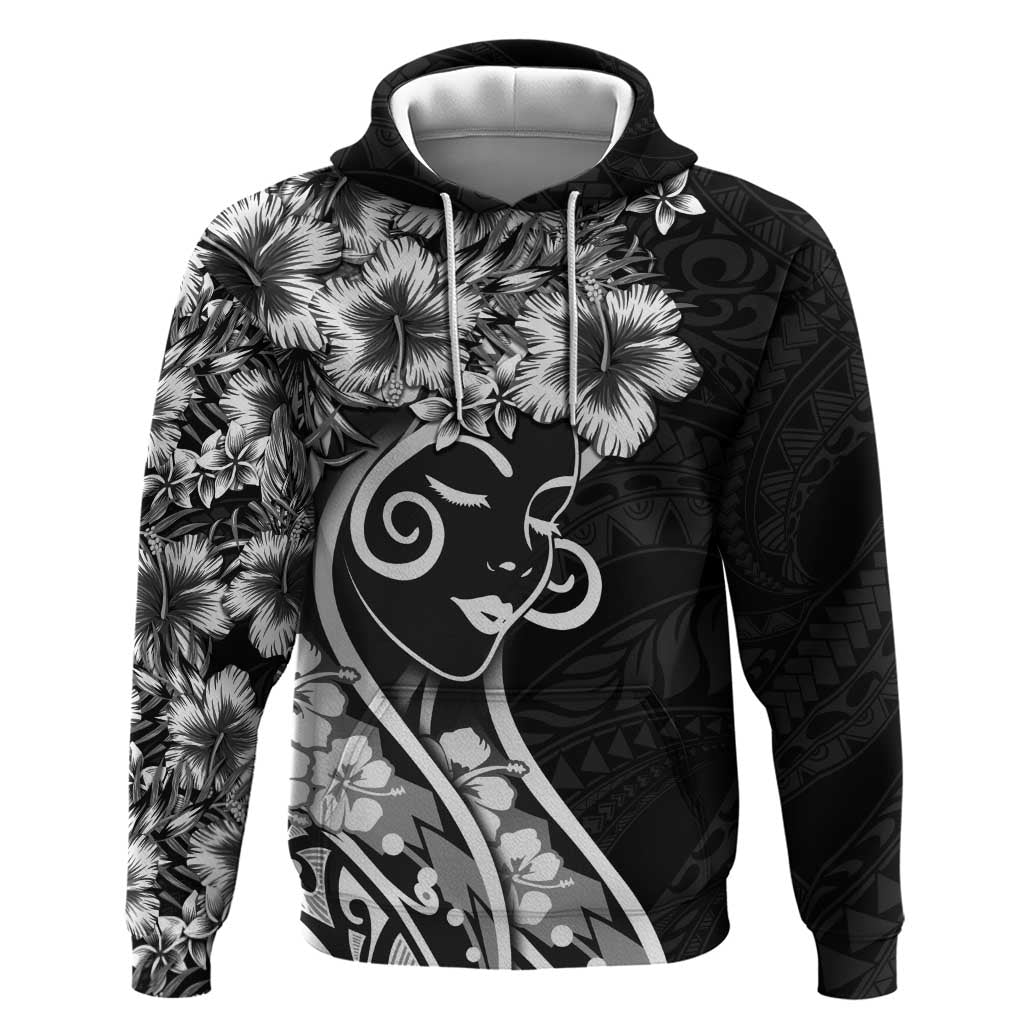 Polynesian Women's Day Hoodie Black Hibiscus Flowers With Polynesian Pattern