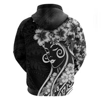 Polynesian Women's Day Hoodie Black Hibiscus Flowers With Polynesian Pattern