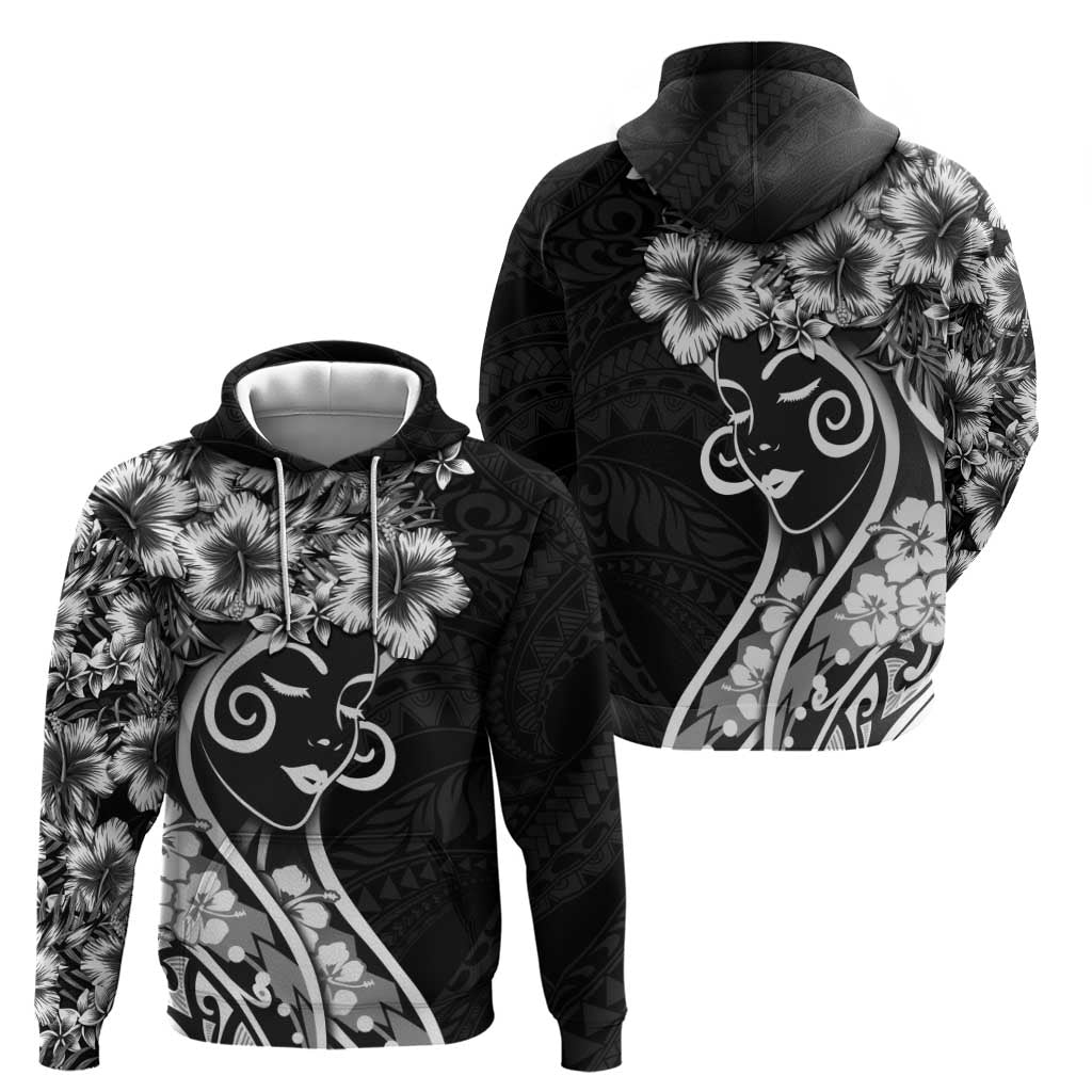 Polynesian Women's Day Hoodie Black Hibiscus Flowers With Polynesian Pattern