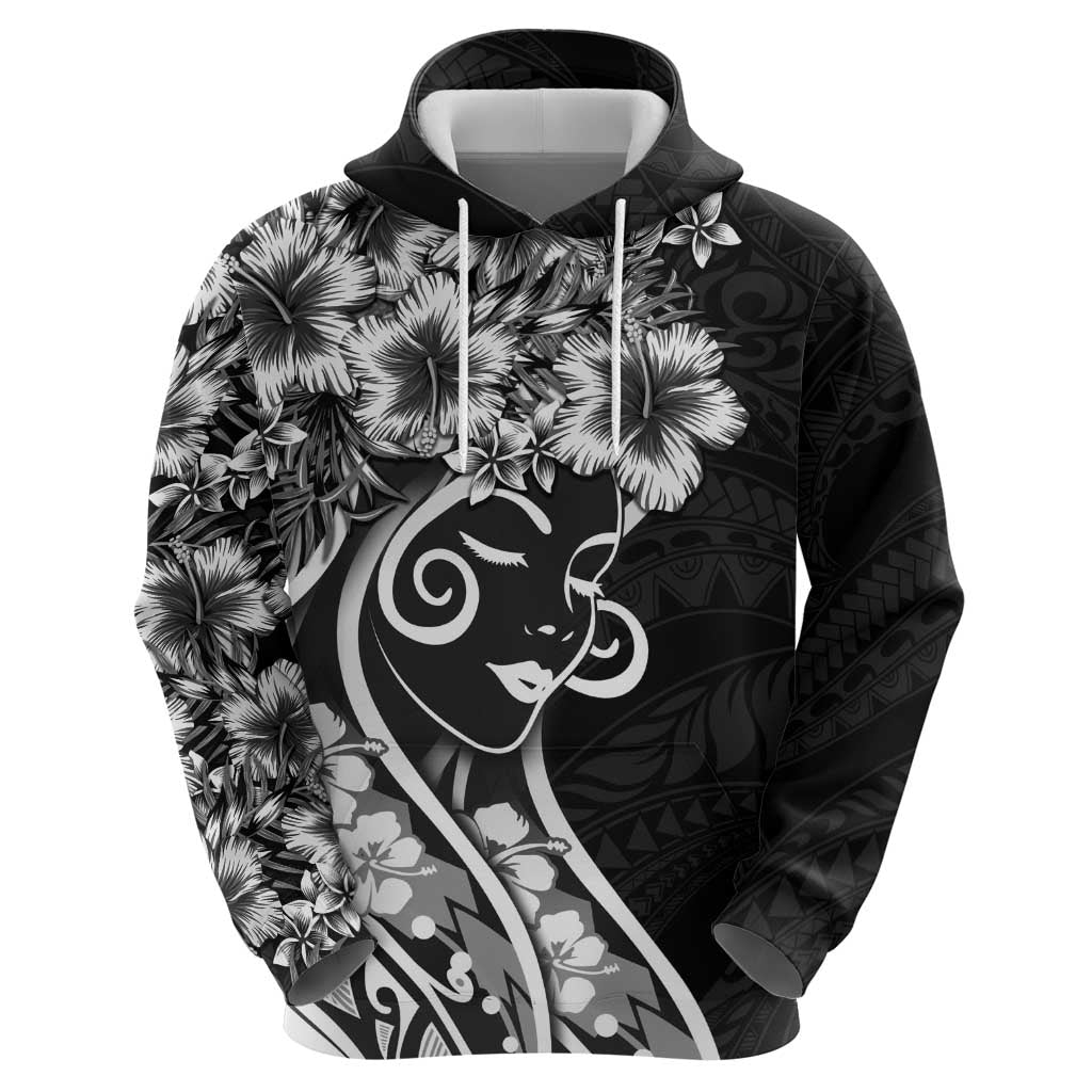 Polynesian Women's Day Hoodie Black Hibiscus Flowers With Polynesian Pattern