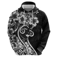 Polynesian Women's Day Hoodie Black Hibiscus Flowers With Polynesian Pattern