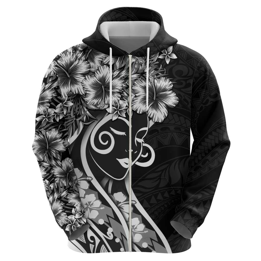 Polynesian Women's Day Hoodie Black Hibiscus Flowers With Polynesian Pattern