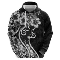 Polynesian Women's Day Hoodie Black Hibiscus Flowers With Polynesian Pattern
