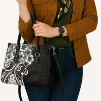 Polynesian Women's Day Leather Bag Black Hibiscus Flowers With Polynesian Pattern