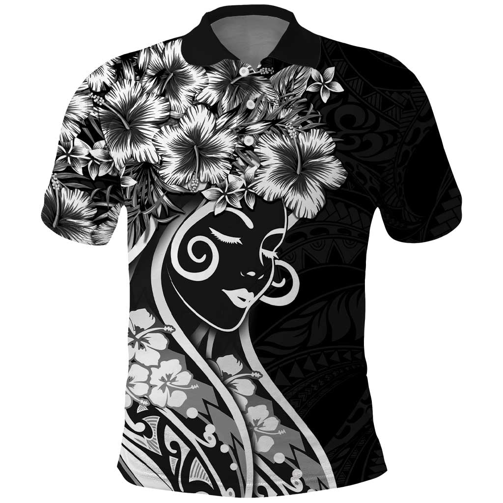 Polynesian Women's Day Polo Shirt Black Hibiscus Flowers With Polynesian Pattern LT05 Black - Polynesian Pride