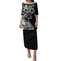 Polynesian Women's Day Puletasi Black Hibiscus Flowers With Polynesian Pattern