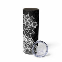Polynesian Women's Day Skinny Tumbler Black Hibiscus Flowers With Polynesian Pattern
