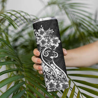 Polynesian Women's Day Skinny Tumbler Black Hibiscus Flowers With Polynesian Pattern