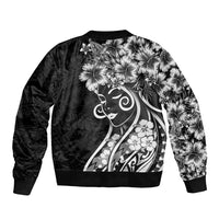 Polynesian Women's Day Sleeve Zip Bomber Jacket Black Hibiscus Flowers With Polynesian Pattern LT05 - Polynesian Pride