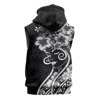 Polynesian Women's Day Sleeveless Hoodie Black Hibiscus Flowers With Polynesian Pattern