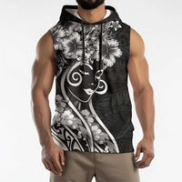 Polynesian Women's Day Sleeveless Hoodie Black Hibiscus Flowers With Polynesian Pattern