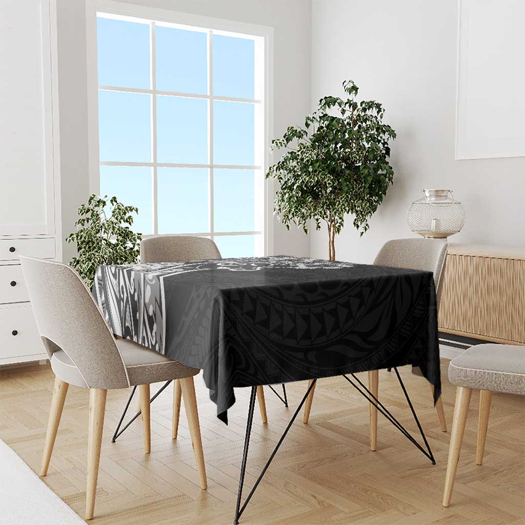 Polynesian Women's Day Tablecloth Black Hibiscus Flowers With Polynesian Pattern