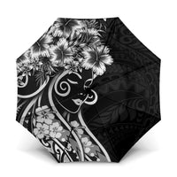 Polynesian Women's Day Umbrella Black Hibiscus Flowers With Polynesian Pattern