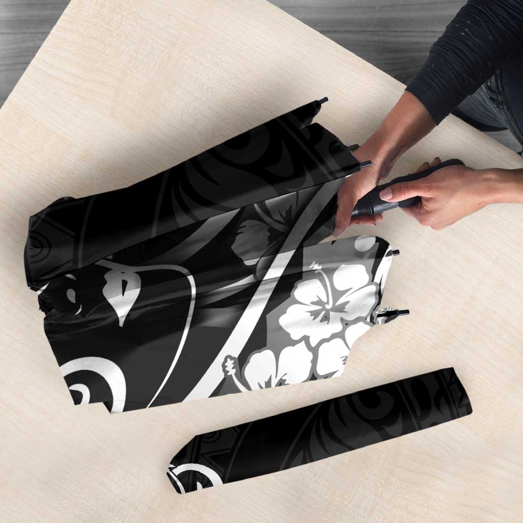 Polynesian Women's Day Umbrella Black Hibiscus Flowers With Polynesian Pattern